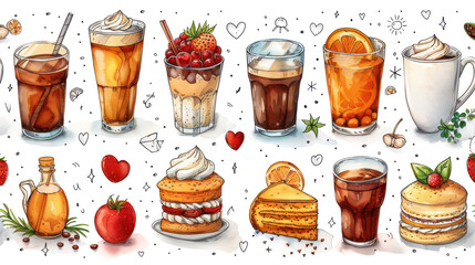 Assortment of Drinks and Desserts Painting