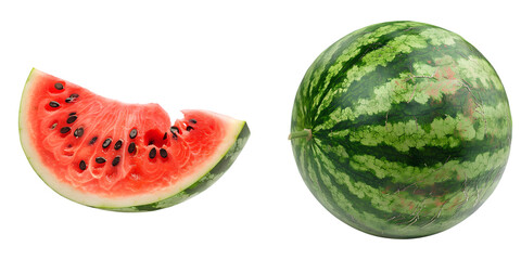 Sliced and Whole Watermelon on Transparent Background