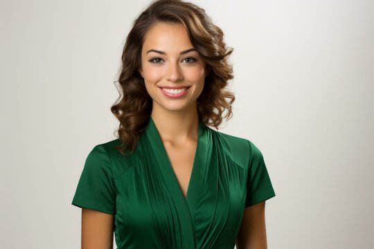 portrait of a beautiful young woman in a green dress