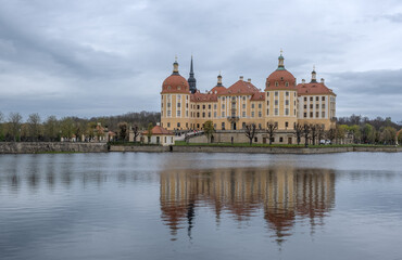 Schloss Moritzburg,Dresden Germany.View of the lake and castle Moritzburg ,Dresden Germany ,Saxony.