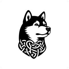 dog; shiba silhouette in animal celtic knot, irish, nordic illustration