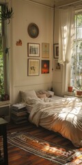 Cozy bedroom with lots of natural light