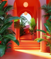 Pink and Orange Tropical Staircase