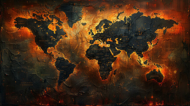 Fototapeta worldmap in the fire,generative ai