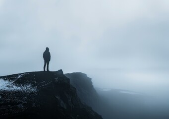 Man standing on a cliff looking out at the ocean