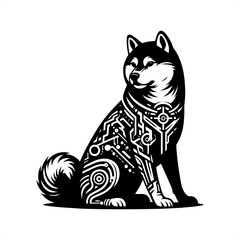 dog; shiba silhouette in animal cyberpunk, modern futuristic illustration