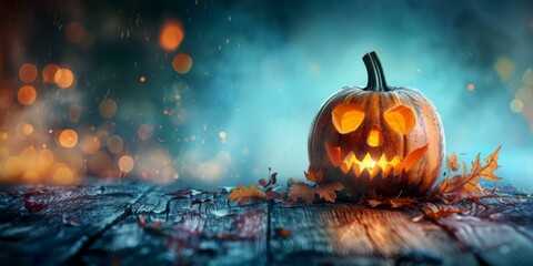 Naklejka premium Spooky Halloween Pumpkin with a Creepy Face