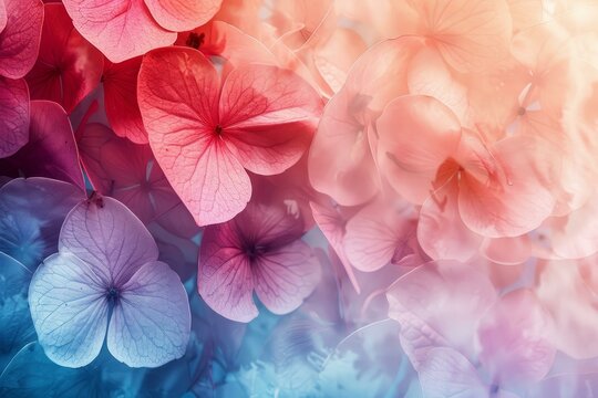 Multicolored Hydrangea macrophylla flower petals