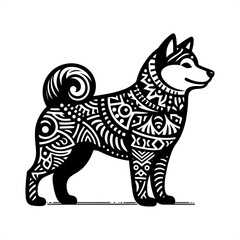 dog; shiba silhouette in animal ethnic, polynesia tribal illustration