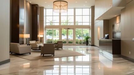 Stylish Contemporary Lobby with Neutral Tones Stock Photo