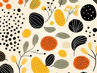 Earthy abstract fruits, simple lines, seamless vector pattern for sophisticated textile designs ,  pattern