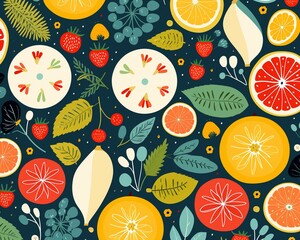 Seasonal abstract fruits, versatile for any time, trendy seamless pattern in flat vector for home decor ,  seamless pattern