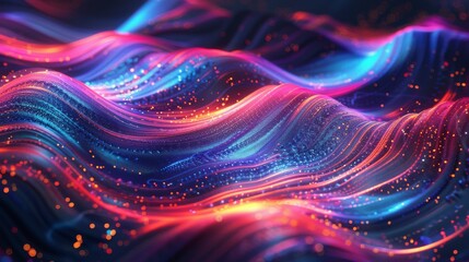 Obraz premium Vibrant digital waves in neon glow