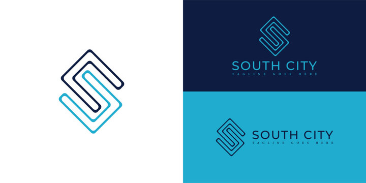 Abstract initial strips letter SC or CS logo in blue color isolated on multiple background colors. The logo is suitable for property and real estate company icon logo design inspiration templates.