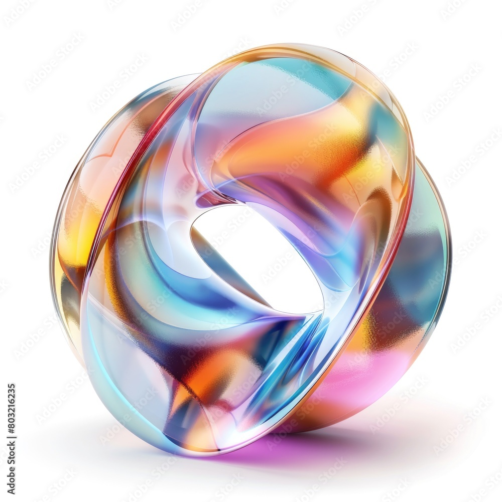 Poster an infinity loop with a holographic surface that bends light into a spectrum of vibrant colors