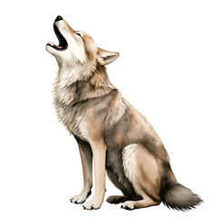 AI-Generated Watercolor Howling Wolf Clip Art Illustration. Isolated elements on a white background.