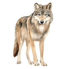 Fototapeta premium AI-Generated Watercolor Wolf Clip Art Illustration. Isolated elements on a white background.