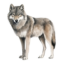 AI-Generated Watercolor Wolf Clip Art Illustration. Isolated elements on a white background.