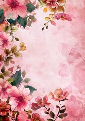 Pink flowers and leaves on a pink background