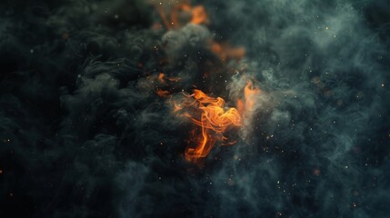 Ethereal capture of a single glowing ember floating amidst swirling smoke