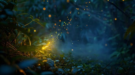 Enchanting firefly glowing in the mystical night forest - a serene and magical scene