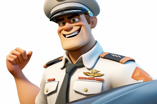 A cheerful pilot in uniform giving a thumbs up