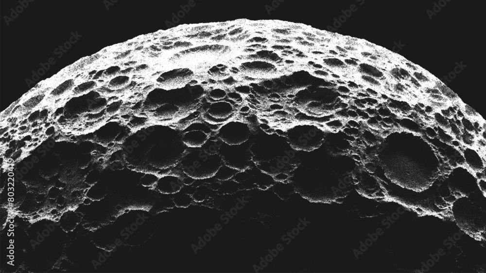 Fototapete moon or asteroid in stippling style with many impact craters. rocky satellite covered by lunar crate