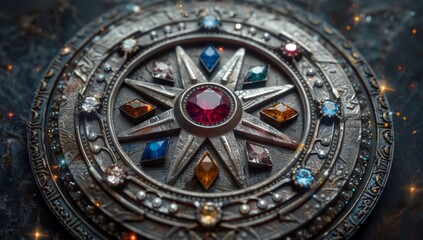 Fototapeta premium Cosmic Fractal Design with Intricate Circular Patterns and Gemstone Elements