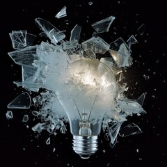 Light bulb shattering into pieces