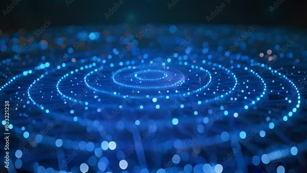 Poster A close-up view of a digital network with glowing blue lines and nodes on a dark background.