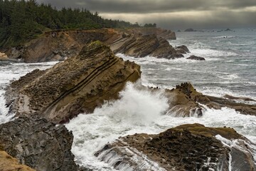 Stormy ocean at Shore Acres State Park, Oregon coast