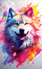 Naklejka premium bright colorful vertical poster with husky dog or white wolf us phone wallpaper, cover