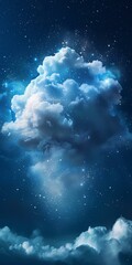 Blue and white cloudscape with stars