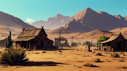 Old town in the desert valley, game art