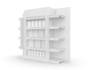 Supermarket Shelf Stopper Banner Display for design presentation. 3d illustration.