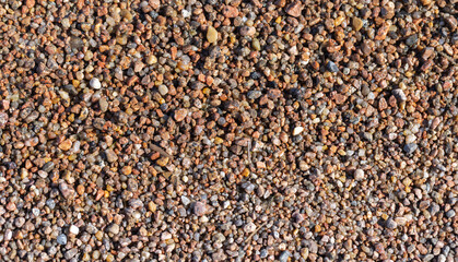 Coarse wet sand on the shore of the Baltic Sea, top view