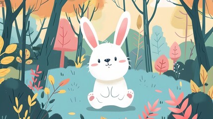 Obraz premium Adorable Bunny Character in a Whimsical Forest Scene for Baby Product Packaging Design