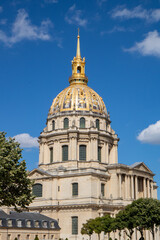 Exterior facade of Hôtel National des Invalides, French architectural complex from the 17th century, located in the seventh district of Paris, 400 meters from the Military School and The Army Museum
