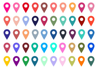 Map location sign, different colors, GPS navigation, pointer, marker, navigation, position, search, GPS, location, geo, illustration, vector
