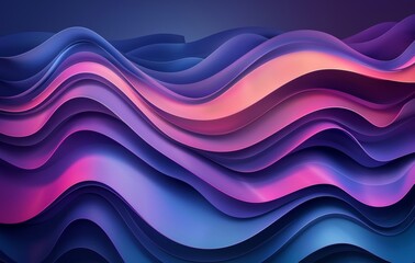 Wavy abstract background in blue and purple tones with flowing ribbons and gradients