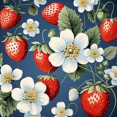 Strawberry print, fresh summer feel, seamless pattern, vibrant vector illustration for textiles ,  flat graphic drawing