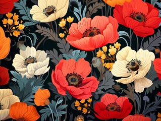 Vibrant romantic florals, rich textured seamless pattern, vector graphic for decorative and impactful wallpaper ,  seamless pattern