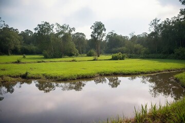 Fototapeta premium landscape with lake and sky