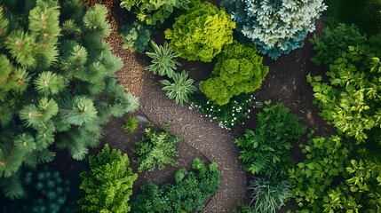 Aerial View of Segmented Landscaped Yard with Natural Ant Deterrent Plants