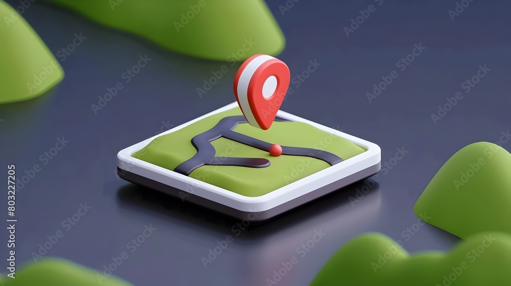 Poster serene floating navigation icon above undulating digital landscape