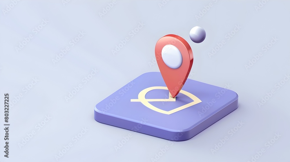 Poster minimalist 3d mapping icon casting gentle shadow on lavender background