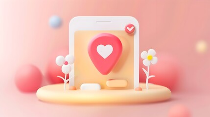 Softly Lit 3D Glass Location Pin on Warm Blush Background for Navigation Apps