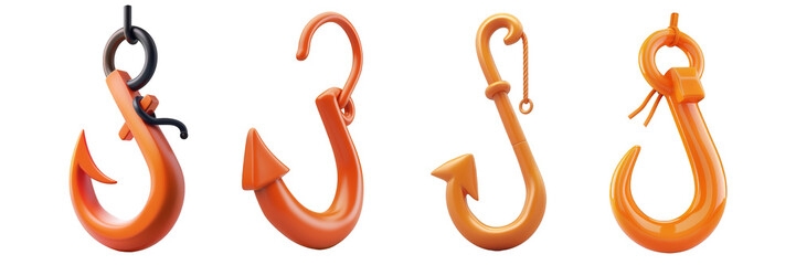 PNG grappling hook 3d icons and objects collection, in cartoon style minimal on transparent, white background, isolate