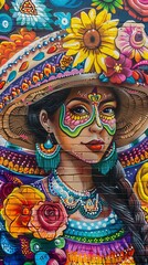 Fototapeta premium Closeup of a colorful Cinco de Mayo street mural, celebrating Mexican culture and artistry