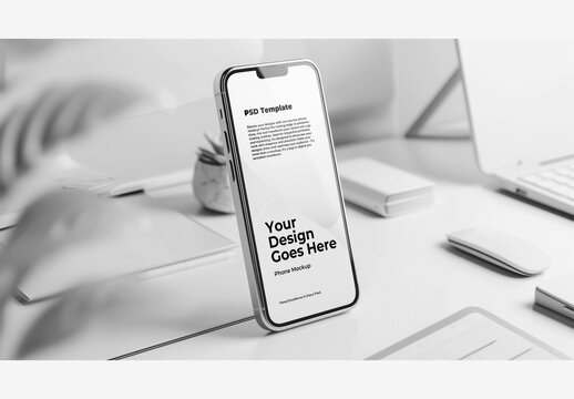 White Phone Mockup Screen Template on Desk AI Generated